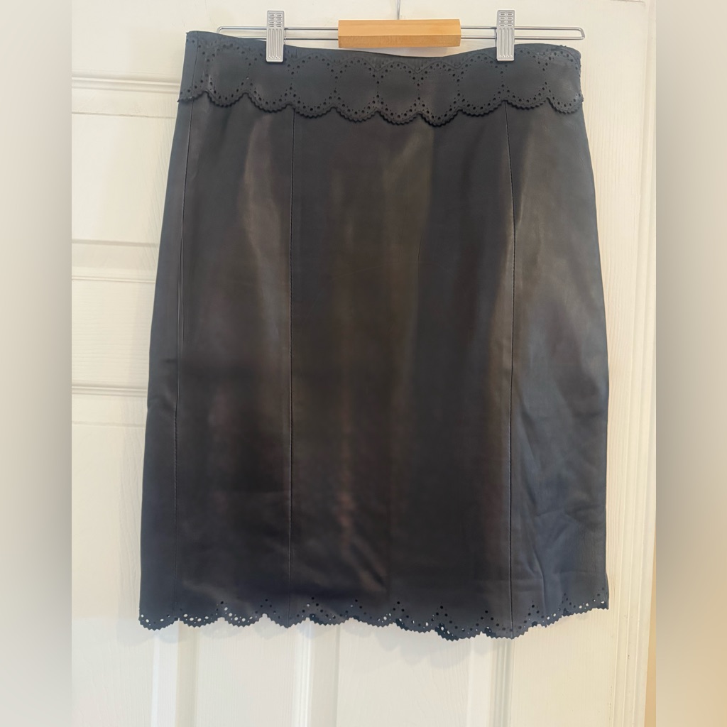 Black Leather Valentino With Scallop Detail. Size 6.